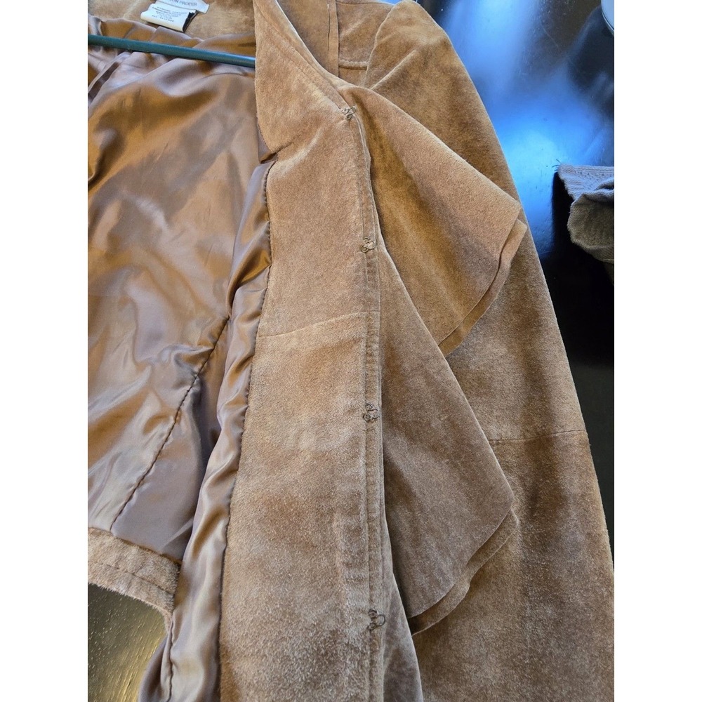 Boston Proper Brown Leather Ruffle Button Jacket Lined Size 8 MPN 83952 - Picture 7 of 8